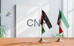 Two small national flags (Nigeria and Italy) stand on a wooden conference table in an office setting.