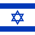 Flag of Israel: white field with two blue horizontal stripes at the top and bottom and a blue Star of David centered.
