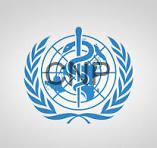 World Health Organization emblem: rod of Asclepius over a globe, encircled by a wreath of olive branches and laurel leaves.