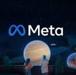 Meta logo with a blue infinity symbol next to the word Meta on a dark space-themed background.