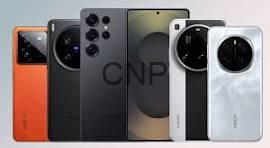 Row of six smartphones shown from the back in different colors, with prominent multi‑lens camera modules.