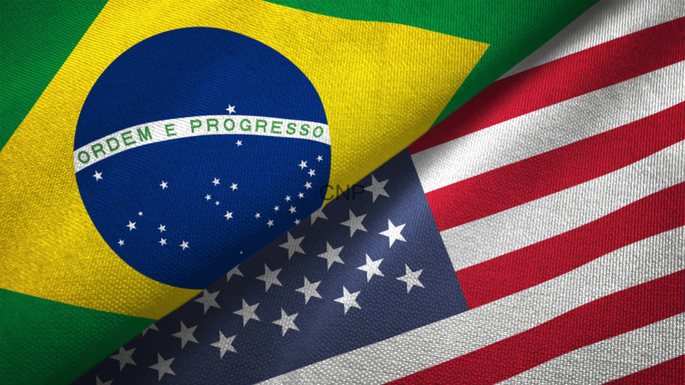 Overlapping flags of Brazil and the United States, symbolizing Brazil–US cooperation or relations.