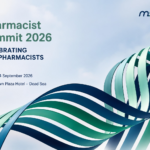 Pharmacist Summit 2026 poster: Celebrating Our Pharmacists; 3–4 September 2026, Crown Plaza Hotel, Dead Sea (mspharma logo)