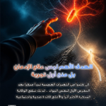 Awareness poster about addiction treatment: a glowing capsule near a reaching hand with a bright path, accompanied by Arabic text and logos at the top of the image.